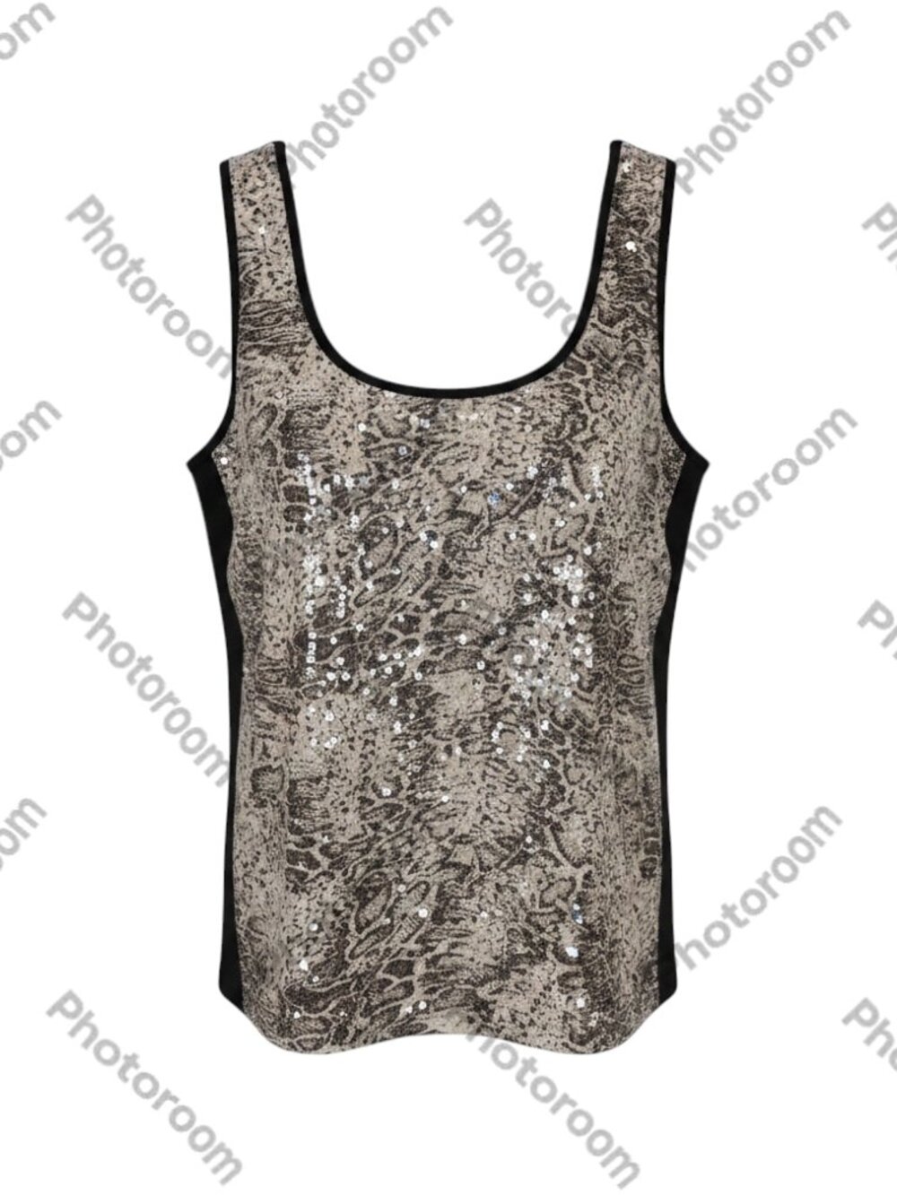 Cache Black Silver Women's Sequin Tank Top Medium Black/Silver Size M